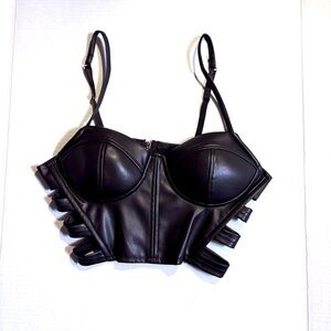Dark Brown Faux Leather Strappy Bustier
